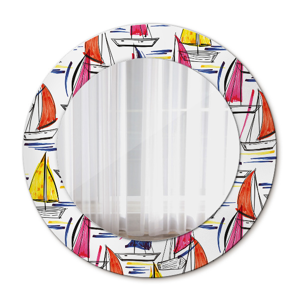 Bedrukte ronde spiegel Een boot op het meer