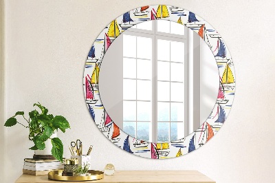 Bedrukte ronde spiegel Een boot op het meer