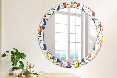 Bedrukte ronde spiegel Een boot op het meer