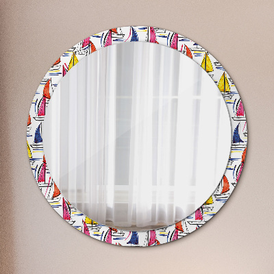 Bedrukte ronde spiegel Een boot op het meer