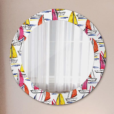 Bedrukte ronde spiegel Een boot op het meer