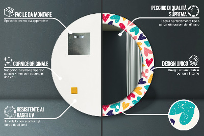 Ronde spiegel met decoratie Kleurrijke harten