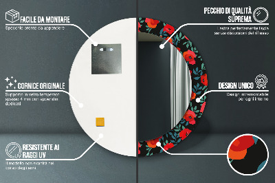 Ronde spiegel met decoratie Rode klaproos