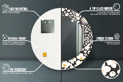 Bedrukte ronde spiegel Ivoorkleurige madeliefjes