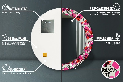 Ronde spiegel met decoratie Roze klaprozen