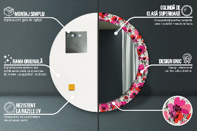 Ronde spiegel met decoratie Roze klaprozen