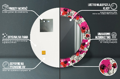 Ronde spiegel met decoratie Roze klaprozen