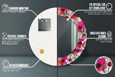 Ronde spiegel met decoratie Roze klaprozen