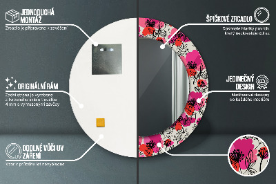 Ronde spiegel met decoratie Roze klaprozen