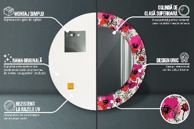 Ronde spiegel met decoratie Roze klaprozen