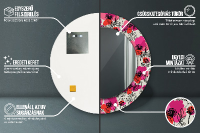 Ronde spiegel met decoratie Roze klaprozen