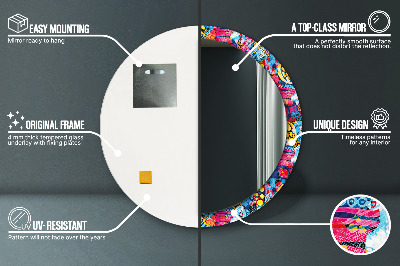 Bedrukte ronde spiegel Kleurrijke krabbels