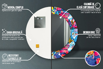 Bedrukte ronde spiegel Kleurrijke krabbels