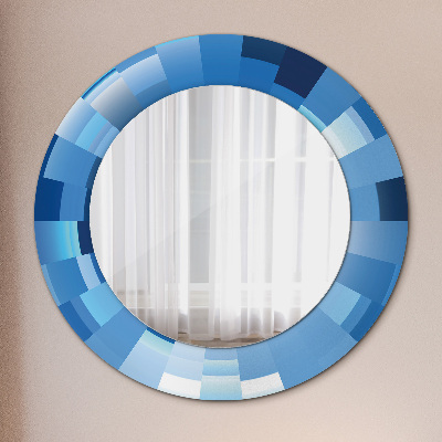 Ronde spiegel met decoratie Blauwe abstractie
