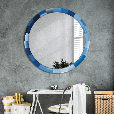 Ronde spiegel met decoratie Blauwe abstractie