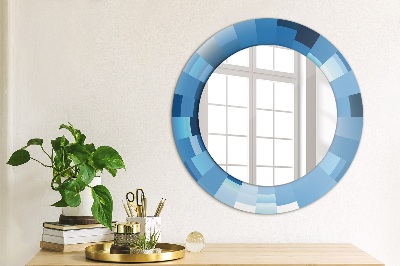 Ronde spiegel met decoratie Blauwe abstractie