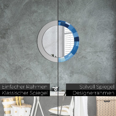Ronde spiegel met decoratie Blauwe abstractie