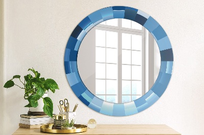 Ronde spiegel met decoratie Blauwe abstractie