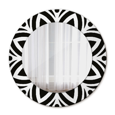 Ronde spiegel met decoratie Zwart geometrisch ornament