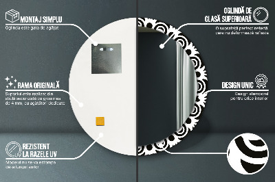 Ronde spiegel met decoratie Zwart geometrisch ornament