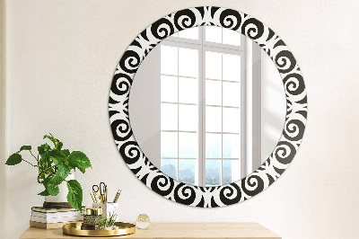 Ronde spiegel met decoratie Zwart geometrisch ornament