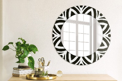 Ronde spiegel met decoratie Zwart geometrisch ornament