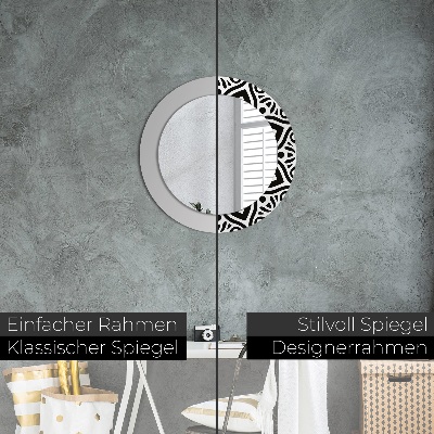 Ronde spiegel met decoratie Zwart geometrisch ornament