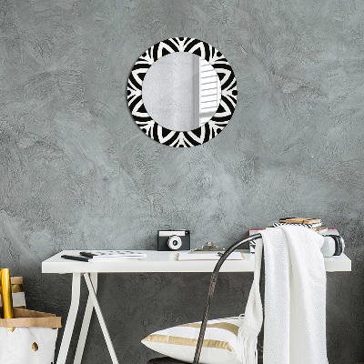 Ronde spiegel met decoratie Zwart geometrisch ornament