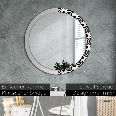 Ronde spiegel met decoratie Zwart geometrisch ornament