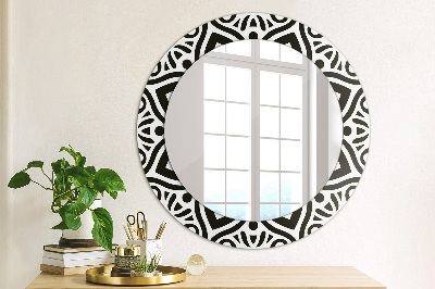 Ronde spiegel met decoratie Zwart geometrisch ornament