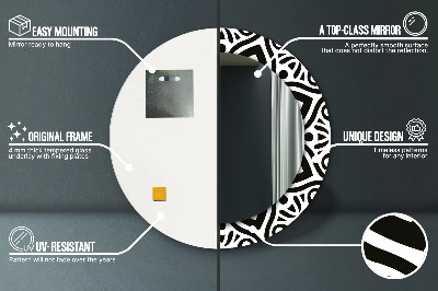 Ronde spiegel met decoratie Zwart geometrisch ornament