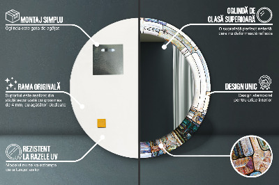 Bedrukte ronde spiegel Abstract glas-in-lood
