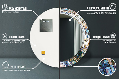 Bedrukte ronde spiegel Abstract glas-in-lood