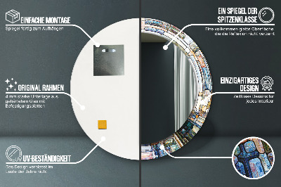 Bedrukte ronde spiegel Abstract glas-in-lood