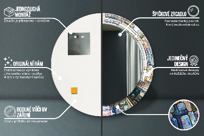 Bedrukte ronde spiegel Abstract glas-in-lood