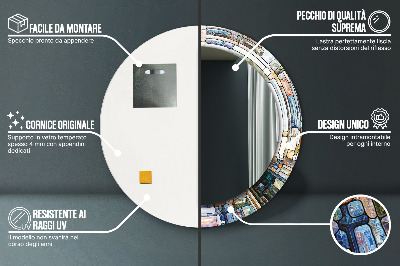 Bedrukte ronde spiegel Abstract glas-in-lood