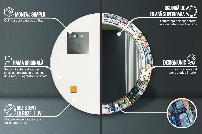 Bedrukte ronde spiegel Abstract glas-in-lood