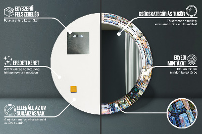 Bedrukte ronde spiegel Abstract glas-in-lood