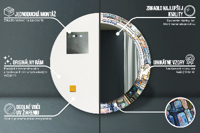 Bedrukte ronde spiegel Abstract glas-in-lood