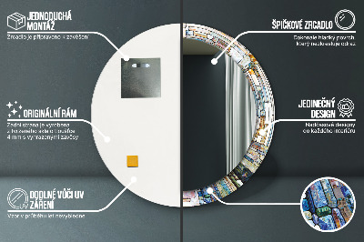 Bedrukte ronde spiegel Abstract glas-in-lood