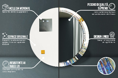 Bedrukte ronde spiegel Abstract glas-in-lood