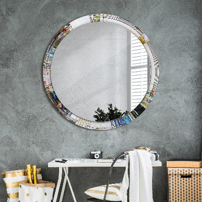 Bedrukte ronde spiegel Abstract glas-in-lood