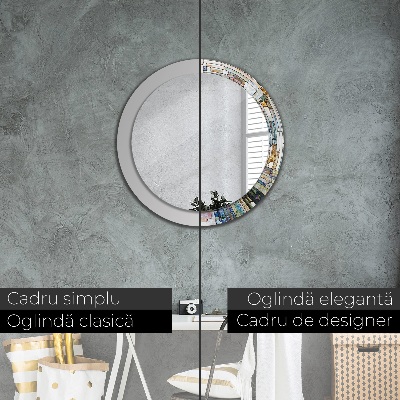 Bedrukte ronde spiegel Abstract glas-in-lood