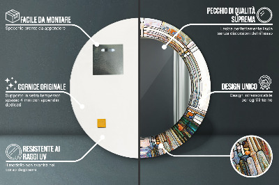 Bedrukte ronde spiegel Abstract glas-in-lood