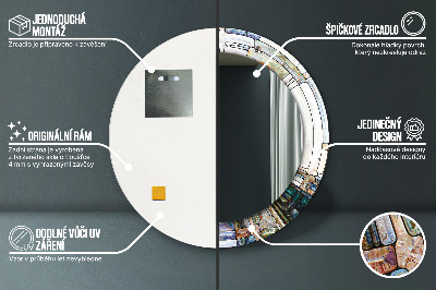 Bedrukte ronde spiegel Abstract glas-in-lood