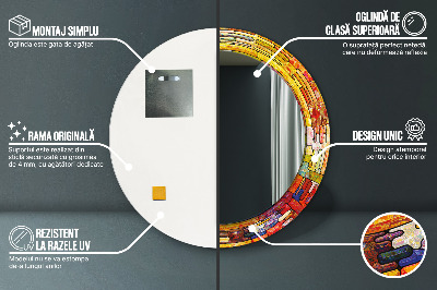 Bedrukte ronde spiegel Kleurrijk glas-in-lood
