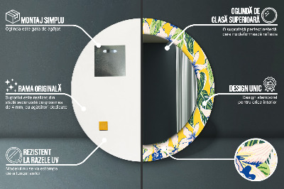 Ronde spiegel met decoratie Blauwe en gele orchideeën