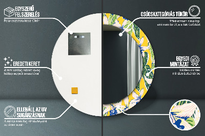 Ronde spiegel met decoratie Blauwe en gele orchideeën