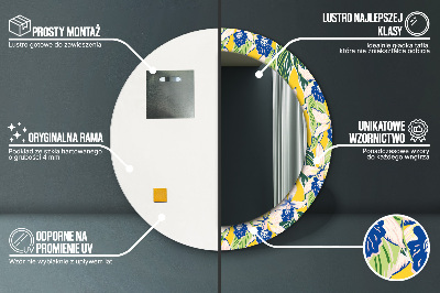 Ronde spiegel met decoratie Blauwe en gele orchideeën