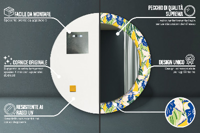 Ronde spiegel met decoratie Blauwe en gele orchideeën